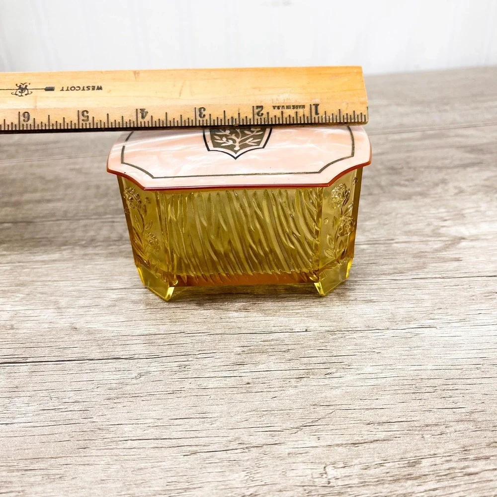 Vintage Vanity Glass Powder Jar, Pink Container, Trinket Dish